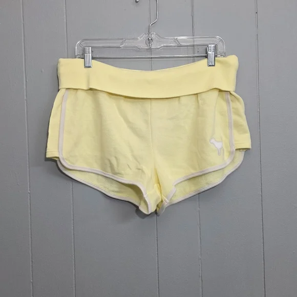 Victoria Secret Pink Mellow Yellow Ivy Terry Fold Y2K Retro Shorts Size L - Picture 2 of 11